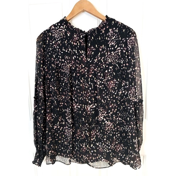 CeCe Black Metallic Gold Smocked Chiffon Dressy Office Blouse Top 1X XL - Picture 6 of 8